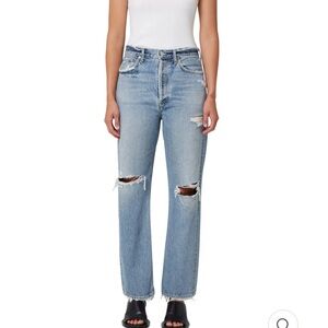 Agolde Blue High Rise Distressed Jeans